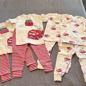 Kids Red Fire Truck Pajama Set - Soft Cotton Sleepwear- 4 Sets